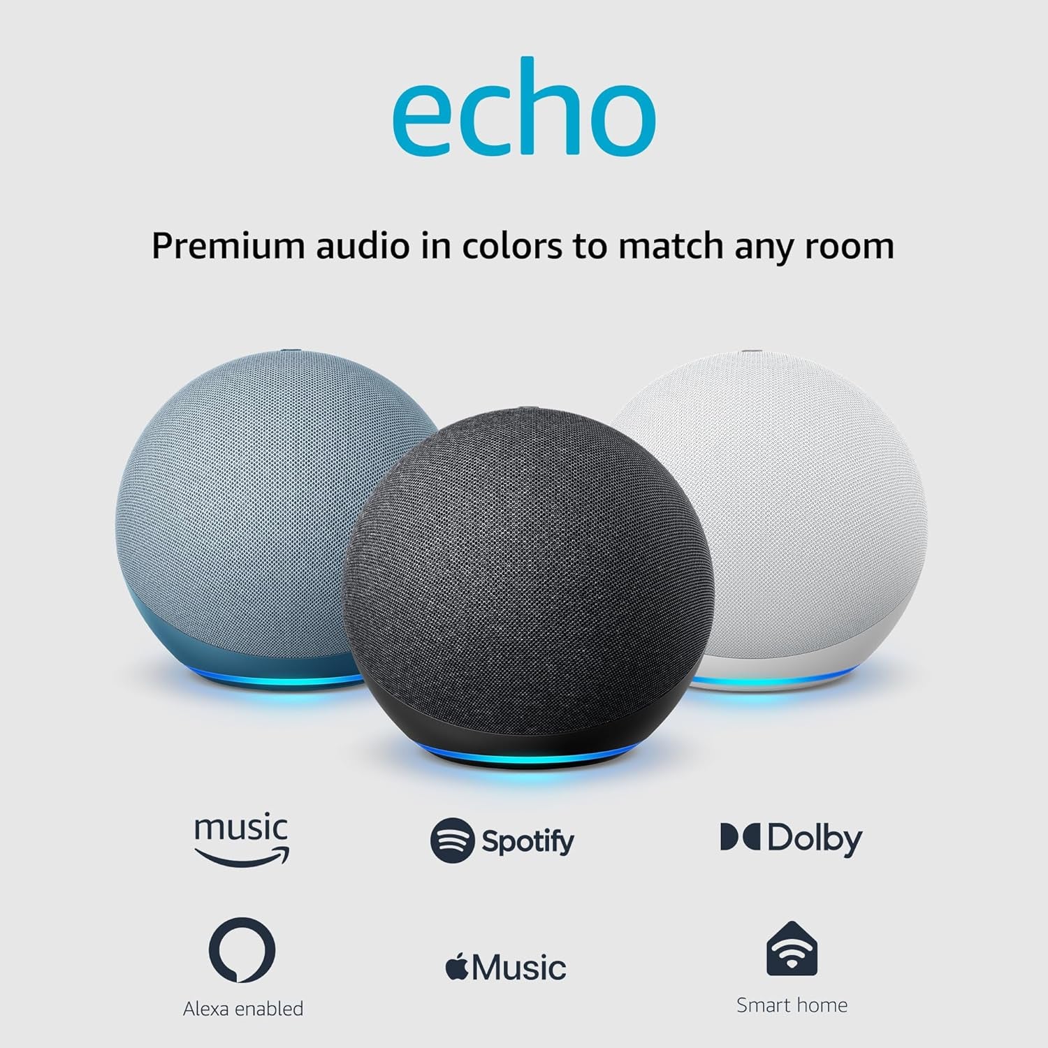 Echo (Newest Model), with Premium Sound, Smart Home Hub, and Alexa, Charcoal