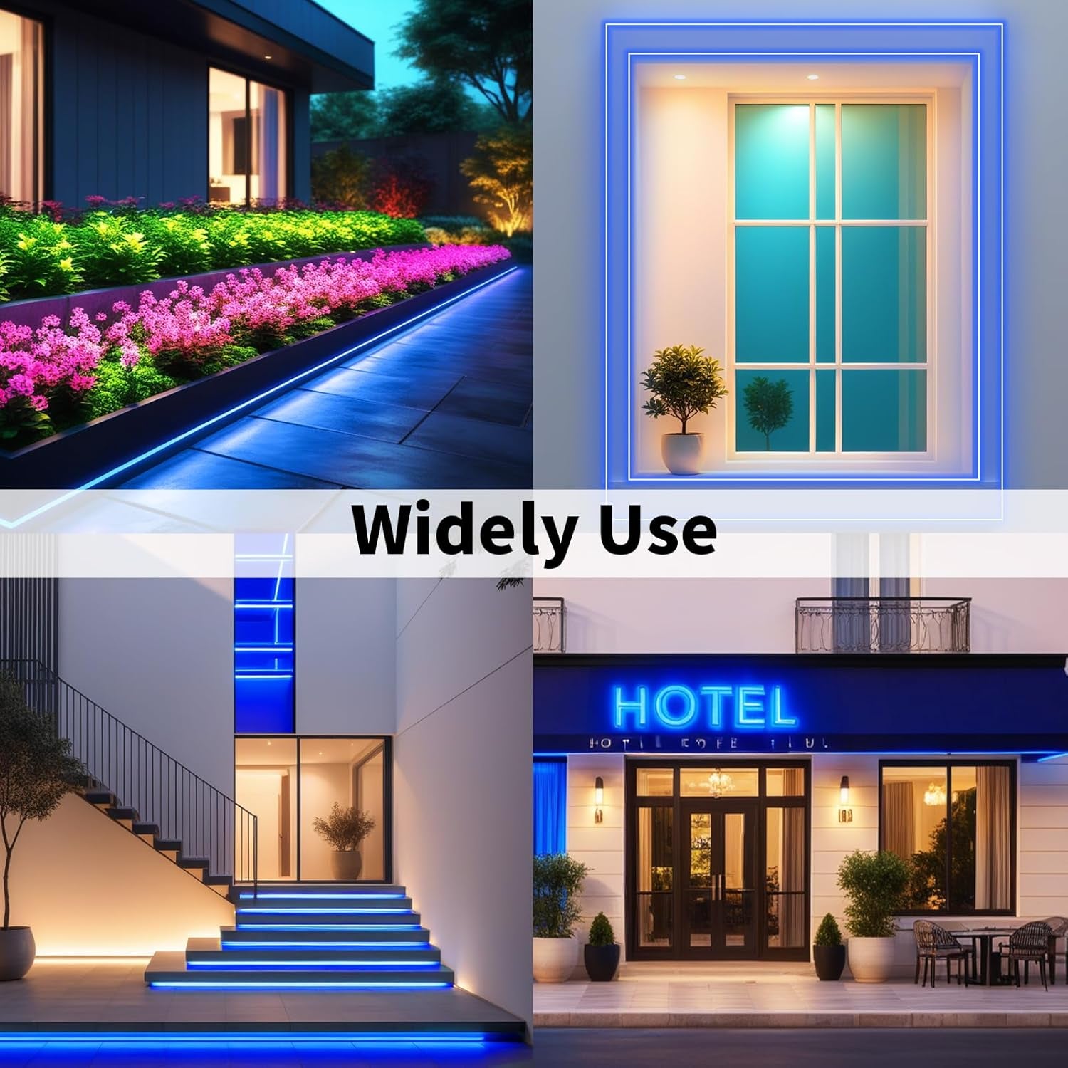 Blue 16.4Ft Neon LED Strip Lights, Flexible & Waterproof, Cuttable & Dimmable, IP65, 600 SMD Leds, 12V Direct Current, Suitable for Indoor and Outdoor Use