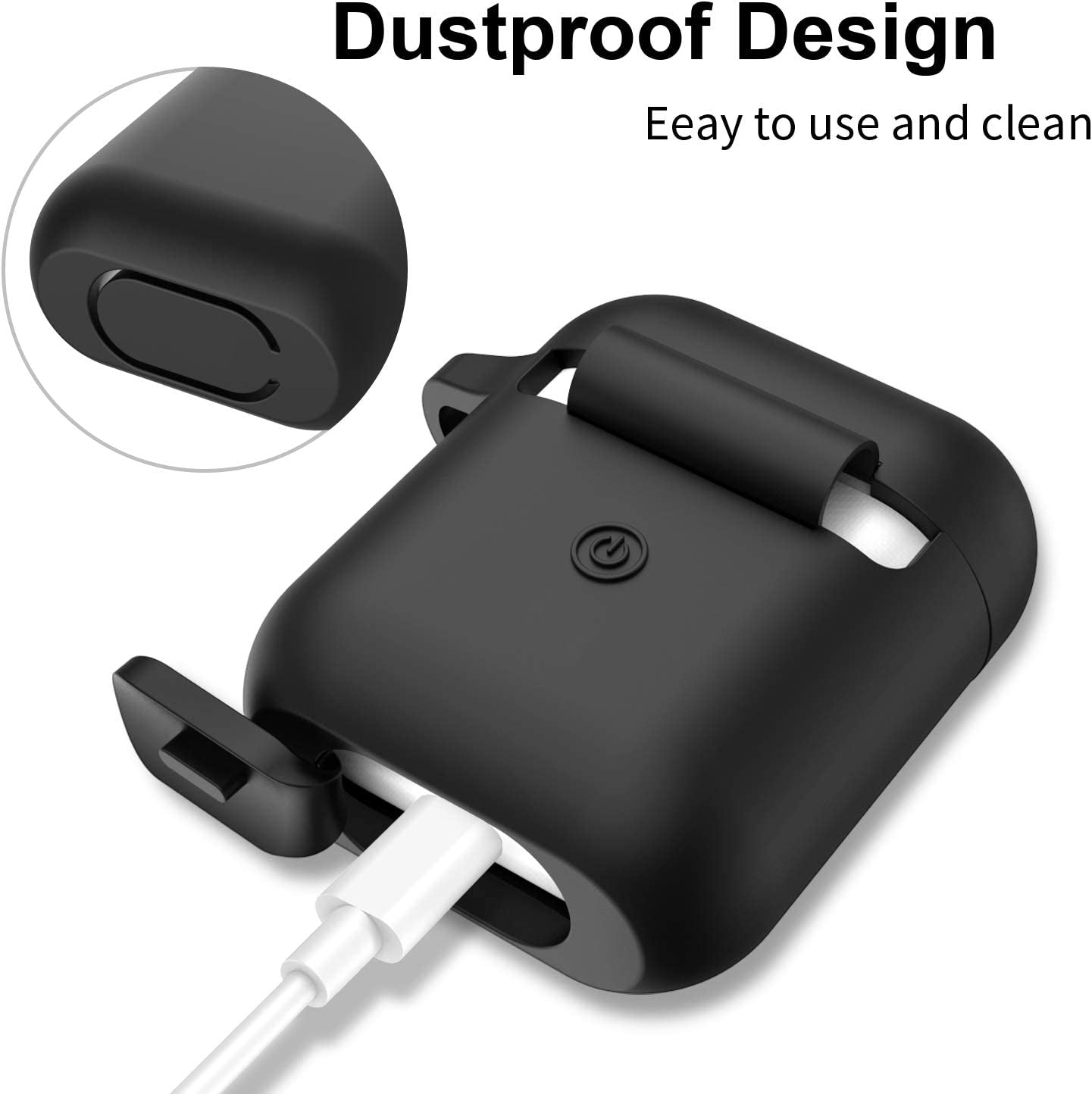 Silicone Case Compatible with Apple Airpods 1&2 Wireless and Wired Charging Case(Front LED Visible),Black